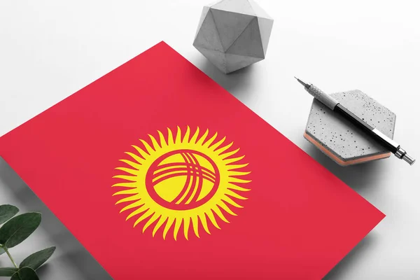 Kyrgyzstan Flag Minimalist Paper Background National Invitation Letter Stylish Pen — Stock Photo, Image