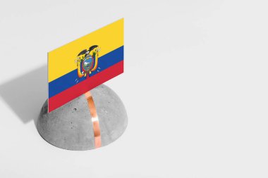 Yuvarlak taşın üzerinde Ekvador bayrağı var. Beyaz izole edilmiş arka plan. Yan görünüm asgari ulusal kavram.