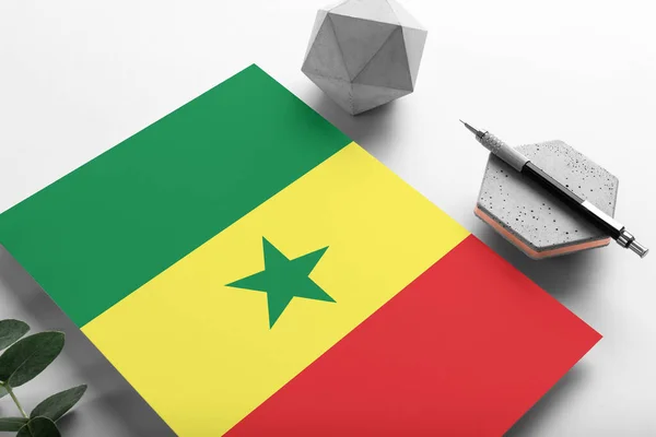 Bandera Senegal Sobre Fondo Minimalista Papel Carta Invitación Nacional Con — Foto de Stock