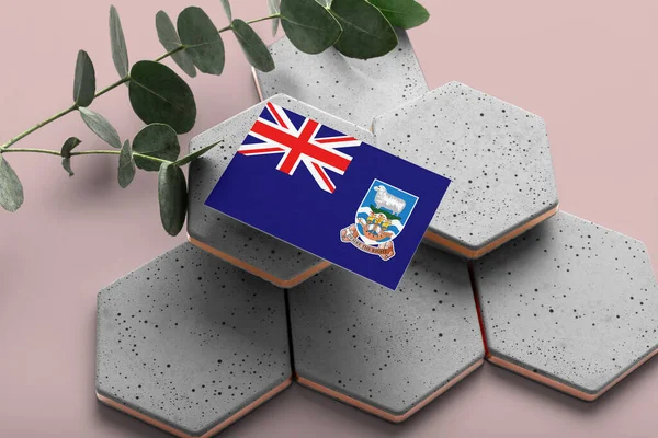Bandera Las Islas Malvinas Sobre Piedras Estilo Hexágono Fondo Espacio — Foto de Stock