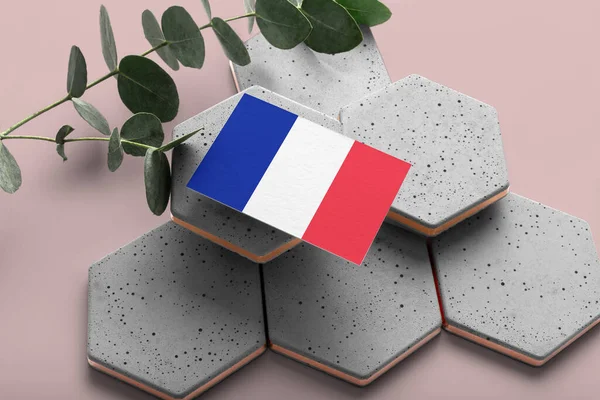 Bandera Francia Sobre Piedras Estilo Hexágono Fondo Espacio Copia Rosa —  Fotos de Stock