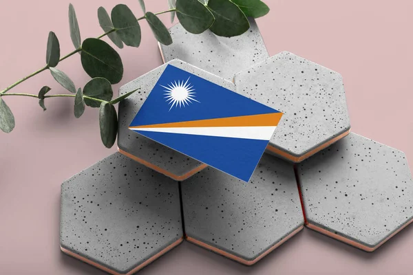Bandera Las Islas Marshall Piedras Con Estilo Hexágono Fondo Espacio — Foto de Stock