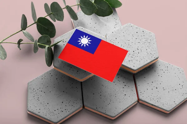 Bandera Taiwán Hexágono Piedras Con Estilo Fondo Espacio Copia Rosa — Foto de Stock