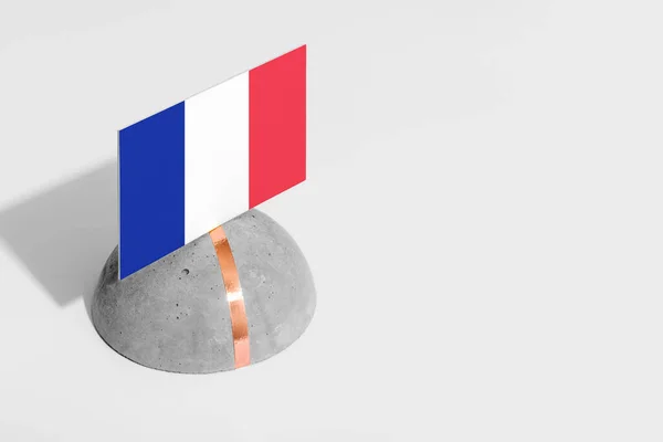 Bandera Francia Etiquetada Piedra Redondeada Fondo Blanco Aislado Vista Lateral —  Fotos de Stock
