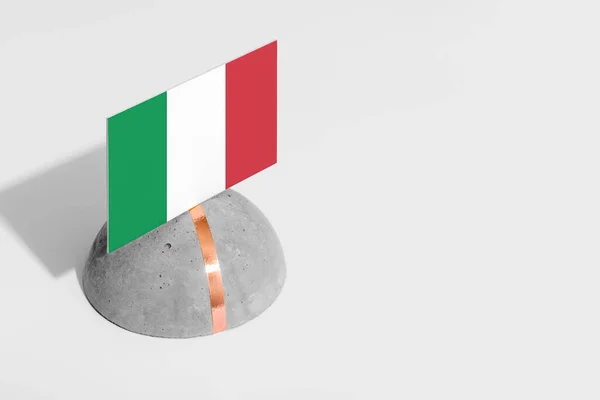 Bandera Italia Etiquetada Piedra Redondeada Fondo Blanco Aislado Vista Lateral — Foto de Stock