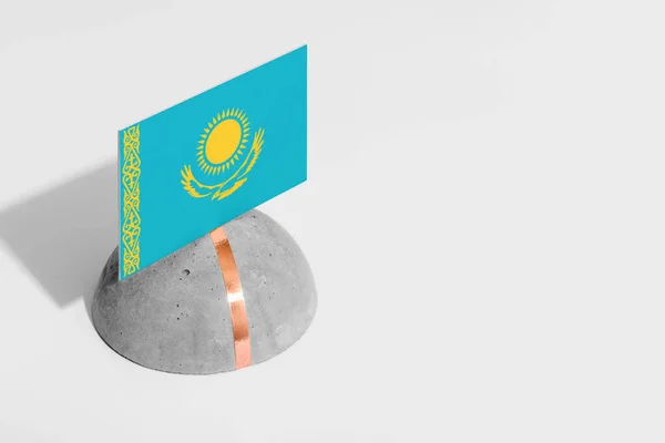 Bandera Kazajstán Etiquetada Piedra Redondeada Fondo Blanco Aislado Vista Lateral — Foto de Stock