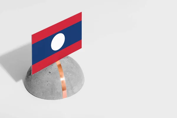 Bandera Laos Etiquetada Piedra Redondeada Fondo Blanco Aislado Vista Lateral — Foto de Stock