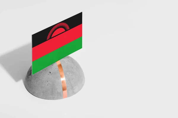 Bandera Malawi Etiquetada Piedra Redondeada Fondo Blanco Aislado Vista Lateral — Foto de Stock