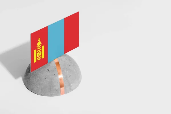Bandera Mongolia Etiquetada Piedra Redondeada Fondo Blanco Aislado Vista Lateral — Foto de Stock
