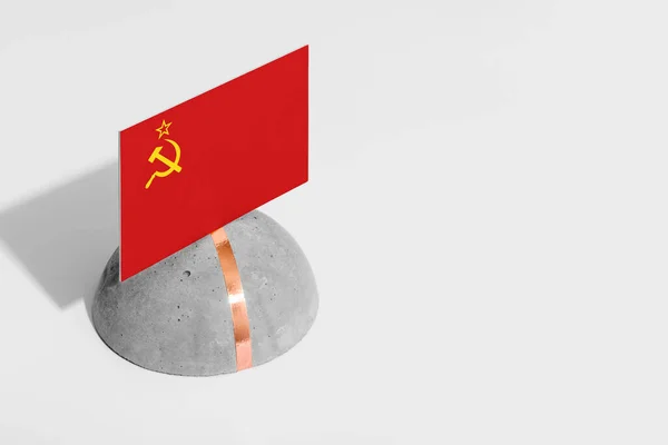 Sovjetunionens Flagga Rundad Sten Vit Isolerad Bakgrund Sidovy Minimalt Nationellt — Stockfoto
