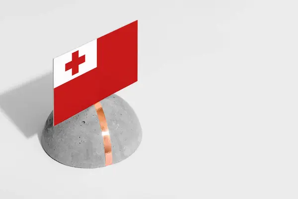 Flaga Tonga Oznaczona Zaokrąglonym Kamieniu Białe Odizolowane Tło Minimalna Krajowa — Zdjęcie stockowe