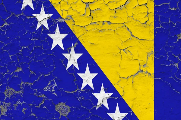 Bandera Bosnia Herzegovina Cerrar Grumoso Dañado Resistido Pared Pelando Pintura — Foto de Stock