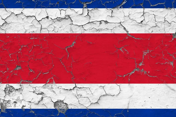 Kostaryka Flaga Zbliżyć Grungy Uszkodzone Starzejące Się Ścianach Odrywanie Farby — Zdjęcie stockowe