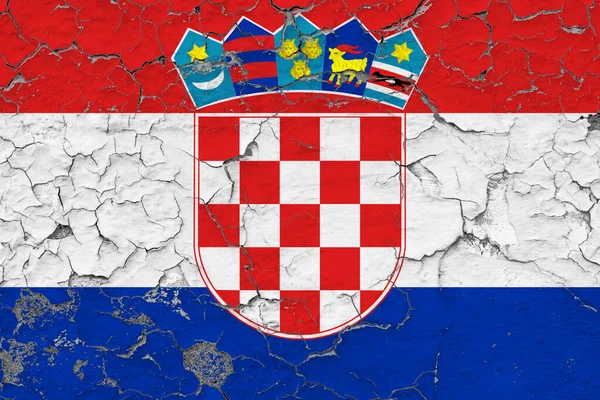 Bandera Croacia Cerrar Grumoso Dañado Resistido Pared Pelando Pintura Para — Foto de Stock