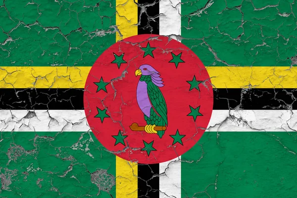 Flaga Dominiki Zamyka Grungy Uszkodzone Wietrzone Ścianach Odrywając Farbę Aby — Zdjęcie stockowe