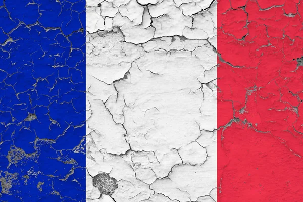 Флаг Франции Закрывает Крупным Планом Повреждается Выветривается Стене Снимая Краску — стоковое фото