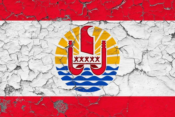 Bandera Polinesia Francesa Cierra Grumosa Dañada Erosionada Pared Pelando Pintura —  Fotos de Stock