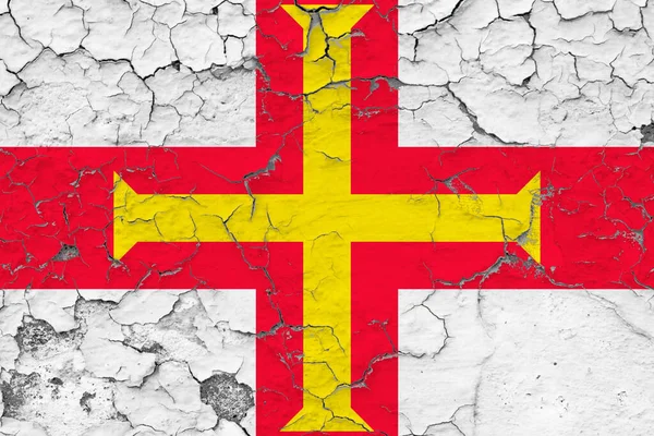 Guernsey Flag Close Grungy Damaged Weathered Wall Peeling Paint See — Stock Photo, Image