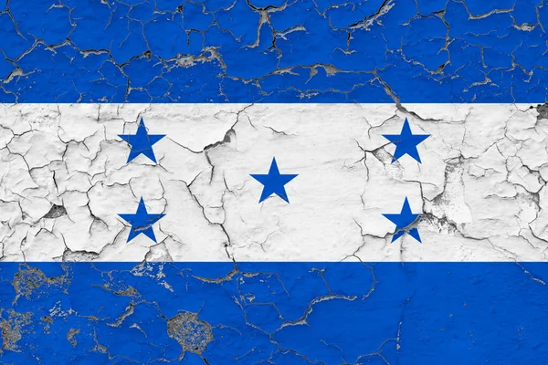 Honduras Flagga Närbild Grinig Skadad Och Väderbiten Väggen Skala Bort — Stockfoto