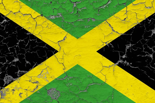 Flaga Jamajki Zamyka Grungy Uszkodzony Wietrzony Ścianie Odrywając Farbę Aby — Zdjęcie stockowe