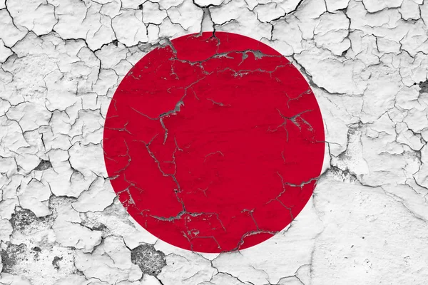 Japan Flagge Nahaufnahme Grunzig Beschädigt Und Verwittert Einer Wand Die — Stockfoto