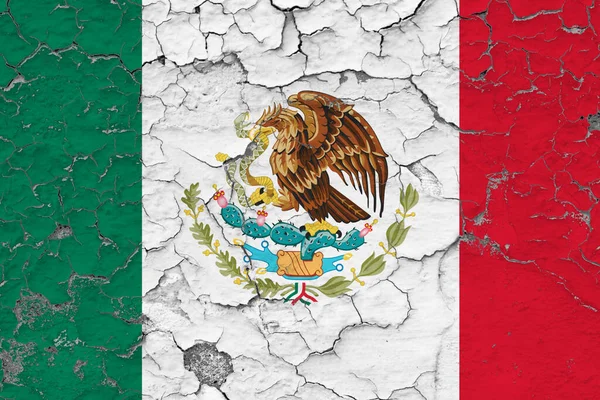 Bandera México Cierra Grumosa Dañada Erosionada Pared Pelando Pintura Para — Foto de Stock