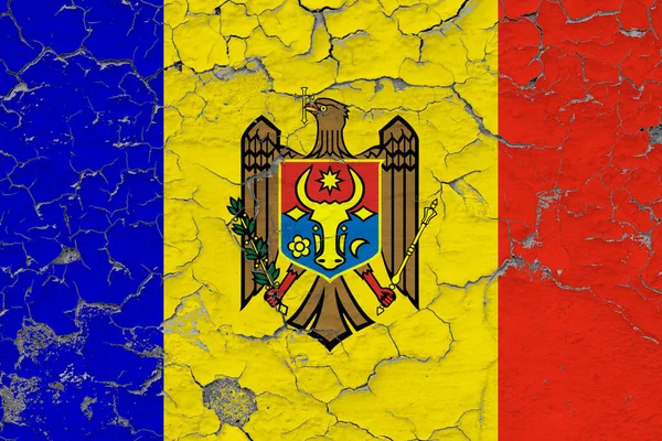 Μολδαβία Σημαία Κλείσει Grungy Κατεστραμμένο Και Ξεπερασμένο Τοίχο Ξεφλούδισμα Χρώμα — Φωτογραφία Αρχείου