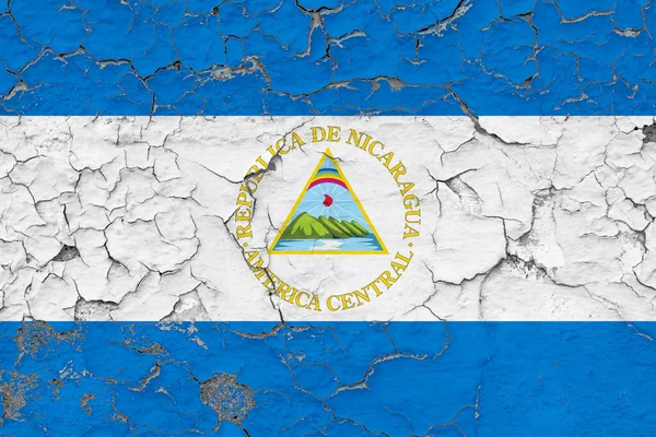 Σημαία Της Νικαράγουας Κοντά Grungy Κατεστραμμένο Και Ξεπερασμένο Τοίχο Ξεφλούδισμα — Φωτογραφία Αρχείου