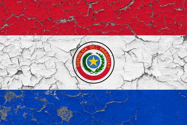 Bandeira Paraguai Fechar Grungy Danificado Resistido Parede Descascando Tinta Para — Fotografia de Stock