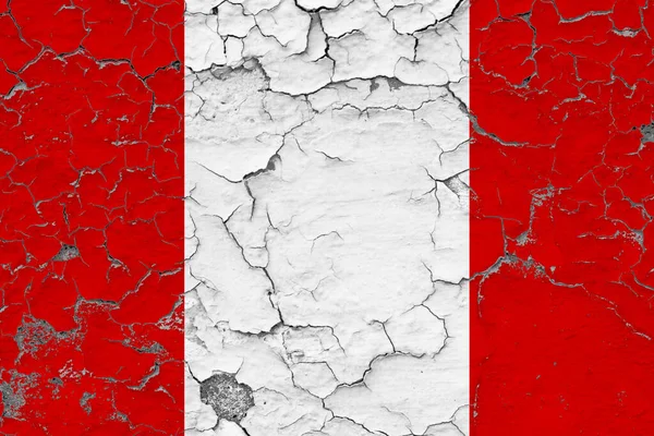 Flaga Peru Zamyka Grungy Uszkodzony Wietrzeć Ścianie Odrywając Farbę Aby — Zdjęcie stockowe