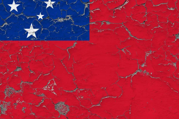 Σημαία Σαμόα Κοντά Grungy Κατεστραμμένο Και Ξεπερασμένο Τοίχο Ξεφλούδισμα Χρώμα — Φωτογραφία Αρχείου