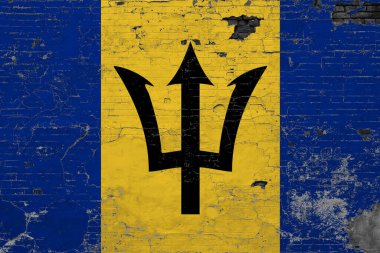 Grunge 'daki Barbados bayrağı beton yüzeyi çizmiş. Ulusal klasik arka plan. Retro duvar kavramı.