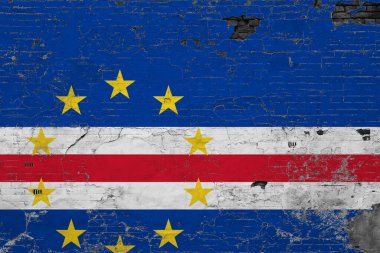 Grunge üzerindeki Cape Verde bayrağı beton yüzeyi çizmiş. Ulusal klasik arka plan. Retro duvar kavramı.