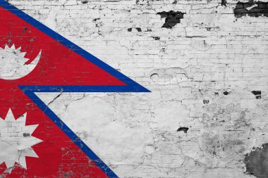 Grunge üzerindeki Nepal bayrağı beton yüzeyi çizmiş. Ulusal klasik arka plan. Retro duvar kavramı.