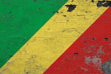 Grunge üzerindeki Kongo Cumhuriyeti bayrağı beton yüzeyi çizdi. Ulusal klasik arka plan. Retro duvar kavramı.