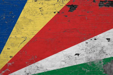 Grunge üzerindeki Seyşeller bayrağı beton yüzeyi çizdi. Ulusal klasik arka plan. Retro duvar kavramı.