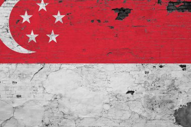 Grunge üzerindeki Singapur bayrağı beton yüzeyi çizmiş. Ulusal klasik arka plan. Retro duvar kavramı.