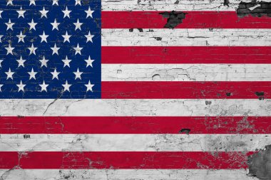 Grunge üzerindeki Birleşik Devletler bayrağı beton yüzeyi çizmiş. Ulusal klasik arka plan. Retro duvar kavramı.
