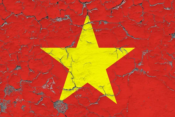 Flaga Wietnamu Zamyka Grungy Uszkodzony Wietrzeć Ścianie Odrywając Farbę Aby — Zdjęcie stockowe