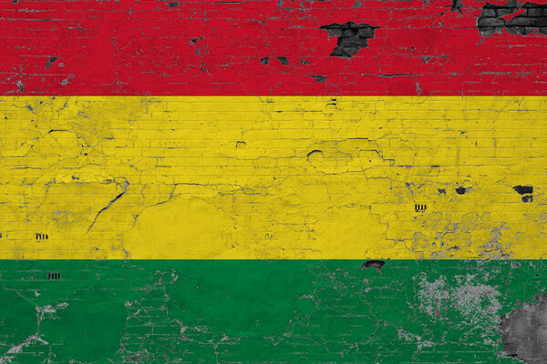 Bolivia flag on grunge scratched concrete surface. National vintage background. Retro wall concept.