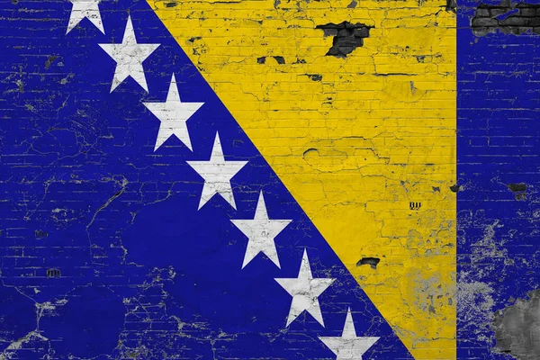 Bosnien Herzegowinas Flagge Auf Zerkratzter Betonoberfläche Nationaler Vintage Hintergrund Retro — Stockfoto