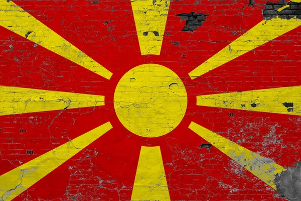 Bandera Macedonia Grunge Superficie Hormigón Rayado Fondo Vintage Nacional Concepto — Foto de Stock