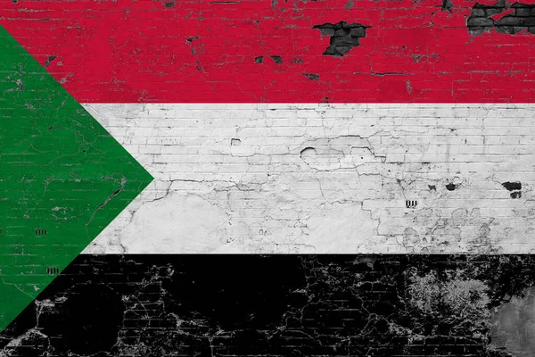 Sudan Flagge Auf Zerkratzter Betonoberfläche Nationaler Vintage Hintergrund Retro Wandkonzept — Stockfoto