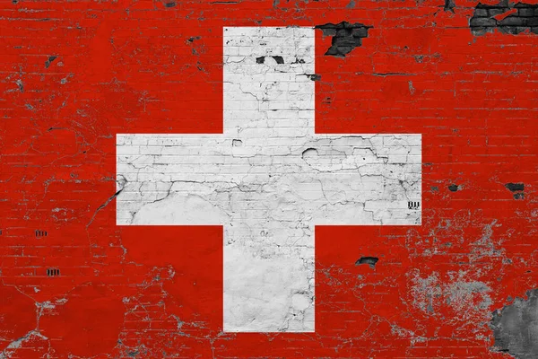 Schweiz Flagga Grunge Repad Betong Yta Nationell Vintage Bakgrund Retroväggskoncept — Stockfoto