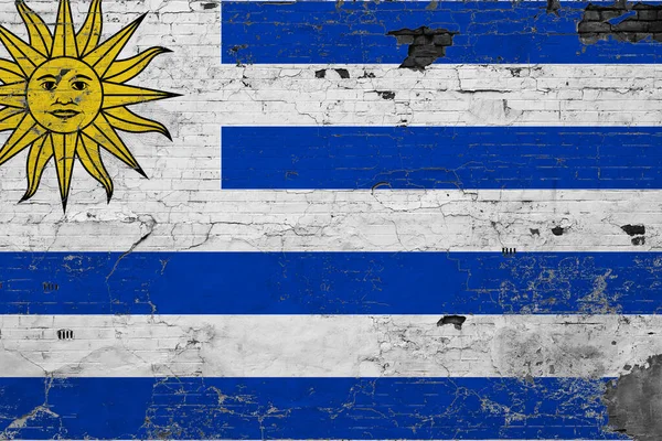 Bendera Uruguay Grunge Mencakar Permukaan Beton Latar Belakang Klasik Nasional — Stok Foto