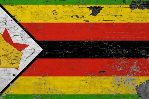 Zimbabwe Flag Grunge Scratched Concrete Surface National Vintage Background Retro — Stock Photo, Image