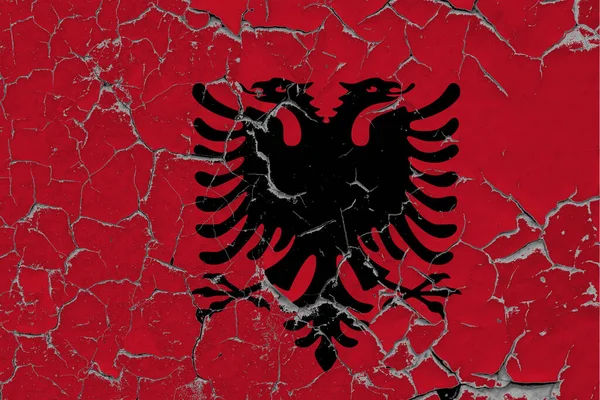 Bandiera Albania Primo Piano Grungy Danneggiato Graffiato Sulla Parete Staccando — Foto Stock