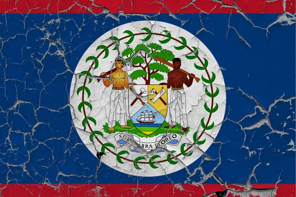 Belize Flaga Zbliżyć Grungy Uszkodzony Porysowany Ścianie Zdzierając Farbę Aby — Zdjęcie stockowe