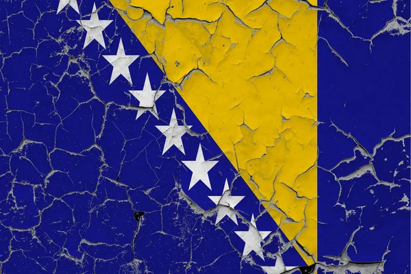 Bosnia Herzegovina Flag Close Grungy Damaged Scratched Wall Peeling Paint — Stock Photo, Image