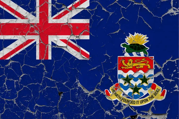 Bandeira Das Ilhas Cayman Fechar Grungy Danificado Arranhado Parede Descascando — Fotografia de Stock